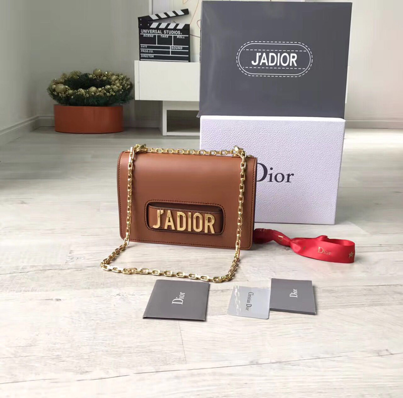 迪奧Dior JADIORDIOR鏈條包 頂級(jí)小牛皮翻蓋式包 焦糖色