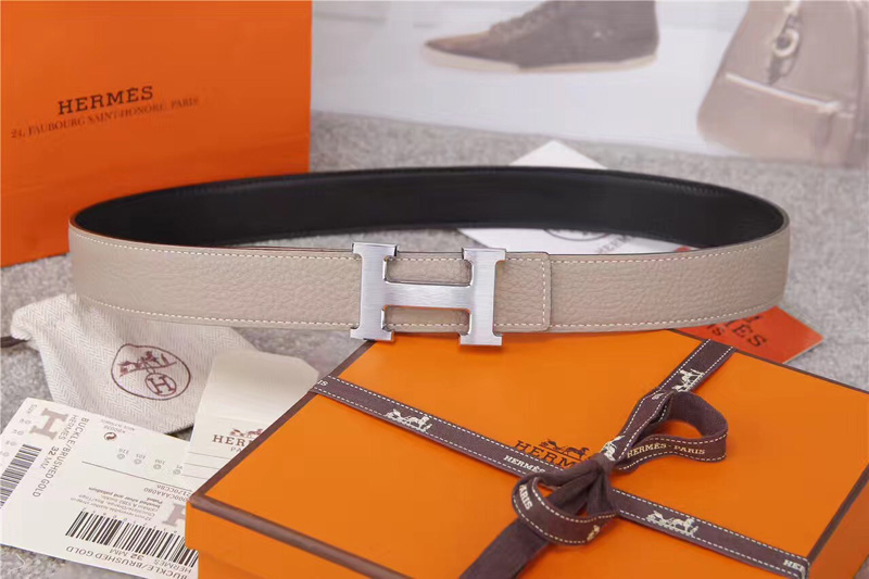 愛馬仕腰帶 Hermès 愛馬仕原單腰帶 經(jīng)典H拉絲扣頭 海外進(jìn)口荔枝紋帶條 淺灰