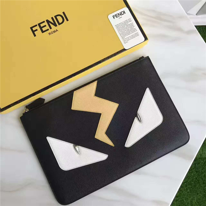 FENDI手包 芬迪小怪獸眼睛額頭閃電圖 小怪獸眼睛額頭閃電圖 芬迪手拿包 黑色