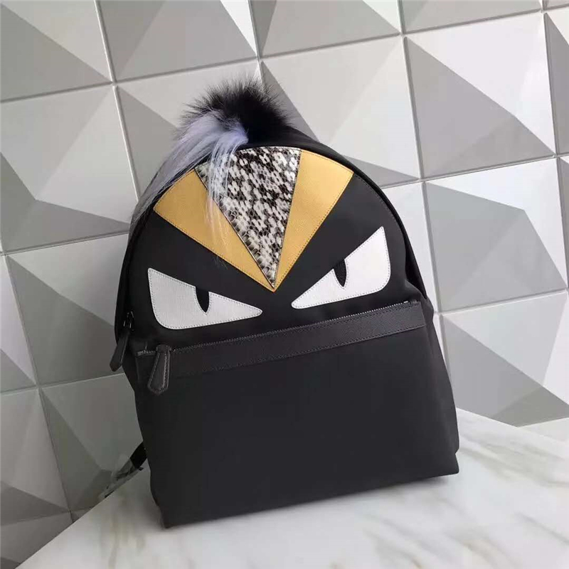 Fendi 2317L 芬迪新款 一撮毛小怪獸白眼睛 尼龍拼接同色系雙肩包 黃額頭