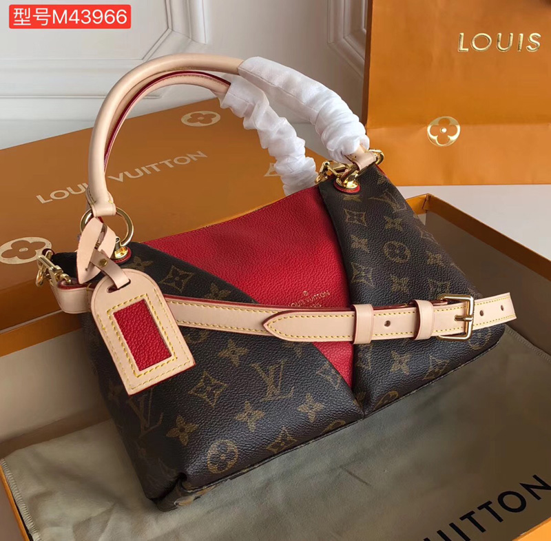M43966 LV V Tote BB 手袋 LV Monogram帆布老花女包 LV女包 櫻桃紅