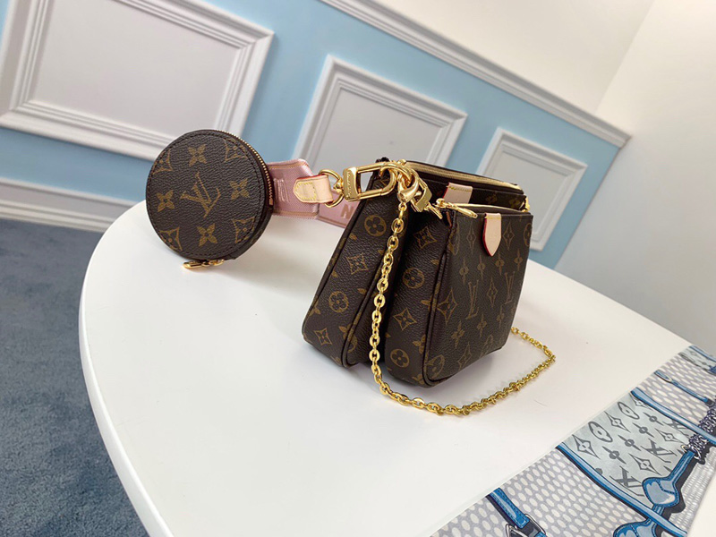 M44840 LV MULTI POCHETTE ACCESSOIRES斜挎包 LV三件套 粉色肩帶