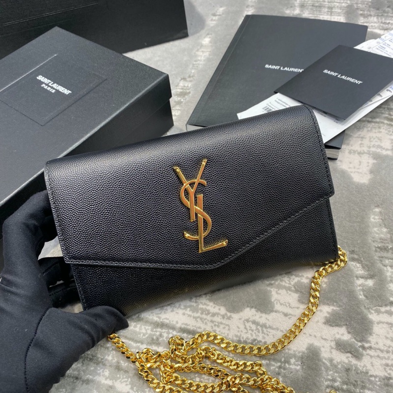 607788 YSL圣羅蘭 UPTOWN粒面壓印皮革鏈條錢包 YSL信封包 黑色