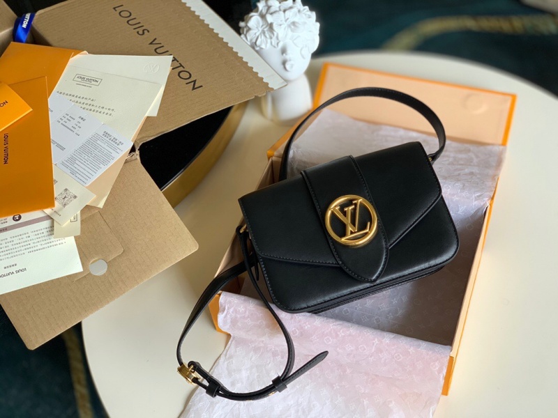 M55948 LV Pont 9 手袋 磨面牛皮花卉磁扣女包 黑色
