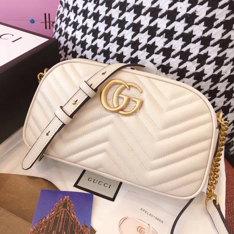 447632 Gucci GG Marmont系列小號絎縫肩背包 古馳相機包 白色