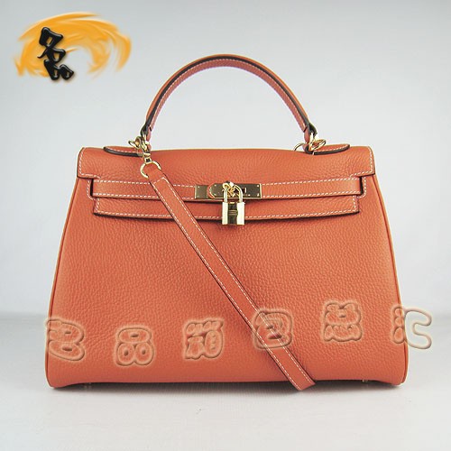 6108 Hermes新款 橙色荔枝紋牛皮斜挎包 Hermes手提包 Hermes Kelly 凱莉包