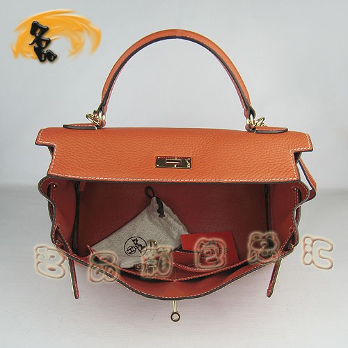 6108 Hermes新款 橙色荔枝紋牛皮斜挎包 Hermes手提包 Hermes Kelly 凱莉包