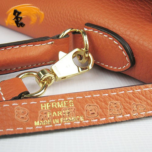 6108 Hermes新款 橙色荔枝紋牛皮斜挎包 Hermes手提包 Hermes Kelly 凱莉包