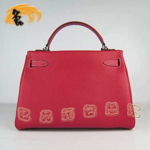 6108 Hermes 斜跨包 Hermes Kelly 凱莉包 32cm 愛馬仕荔枝紋女士 手提包 銀扣
