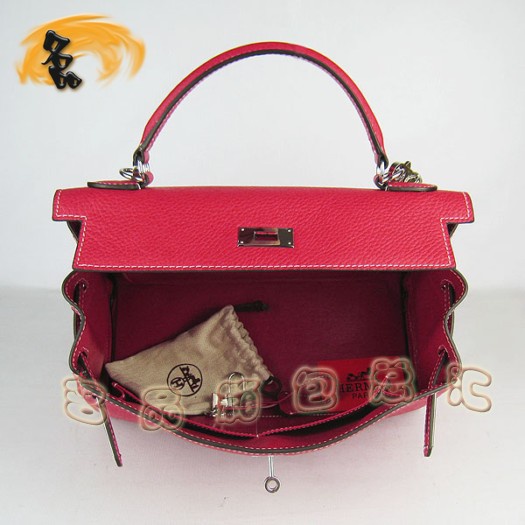 6108 Hermes 斜跨包 Hermes Kelly 凱莉包 32cm 愛馬仕荔枝紋女士 手提包 銀扣