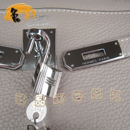 6108 Hermes淺灰色女士 牛皮手提包 Hermes Kelly 凱莉包 愛(ài)馬仕荔枝紋斜挎包