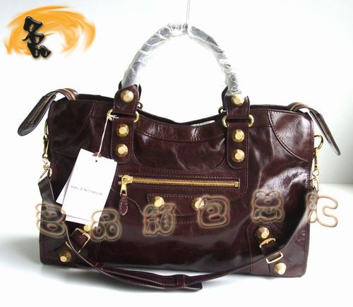 084338B BALENCIAGA經(jīng)典款機車包 巴黎世家熱賣 深啡色牛皮女士手提包