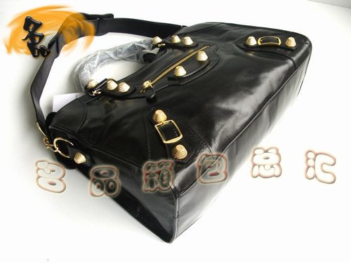 084338B 巴黎世家熱賣新款斜挎包 黑色牛皮時尚女士手提包 BALENCIAGA機車包