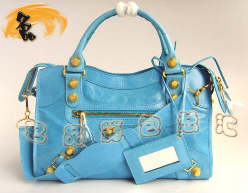 084332B BALENCIAGA最新款 天藍色牛皮女士休閑手提包 經典款機車包 女士斜挎包