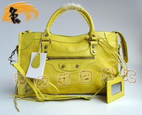084332 BALENCIAGA新款黃色 經典牛皮女士斜挎包 巴黎世家機車包 手提包