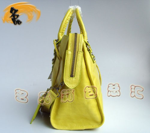 084332 BALENCIAGA新款黃色 經典牛皮女士斜挎包 巴黎世家機車包 手提包