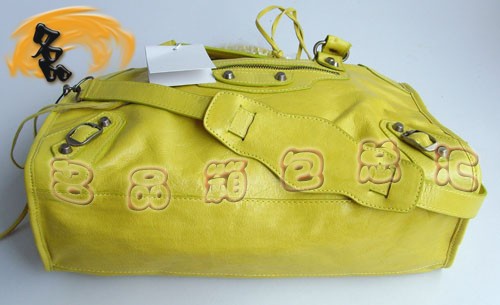 084332 BALENCIAGA新款黃色 經典牛皮女士斜挎包 巴黎世家機車包 手提包