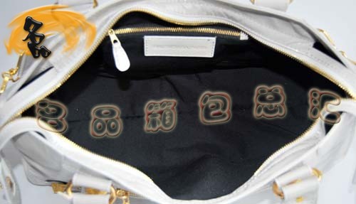084328B BALENCIAGA 巴黎世家 機車包 金釘 灰白色牛皮時尚休閑女包