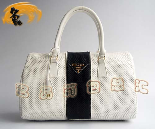 29144 Prada時(shí)尚女包 普拉達(dá)奢華明星網(wǎng)孔真皮手提包 十色可選 白配黑