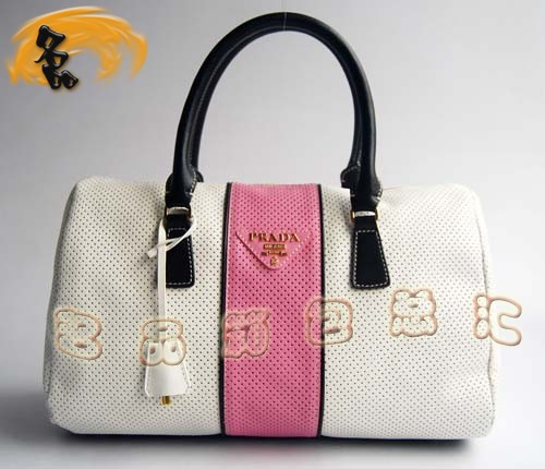 29144 Prada時(shí)尚女包 普拉達(dá)奢華明星網(wǎng)孔真皮手提包 十色可選 白配粉