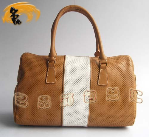 29144 Prada時(shí)尚女包 普拉達(dá)奢華明星網(wǎng)孔真皮手提包 十色可選 土黃配白