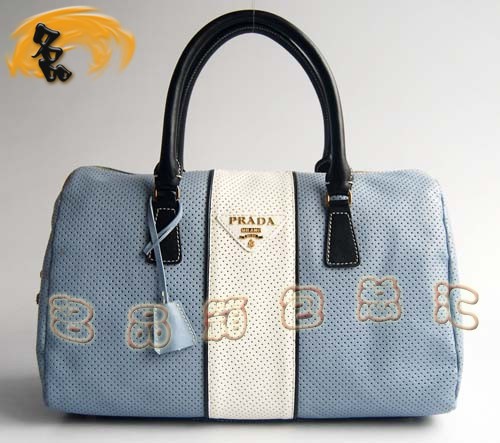 29144 Prada時尚女包 普拉達奢華明星網(wǎng)孔真皮手提包 十色可選 藍配白