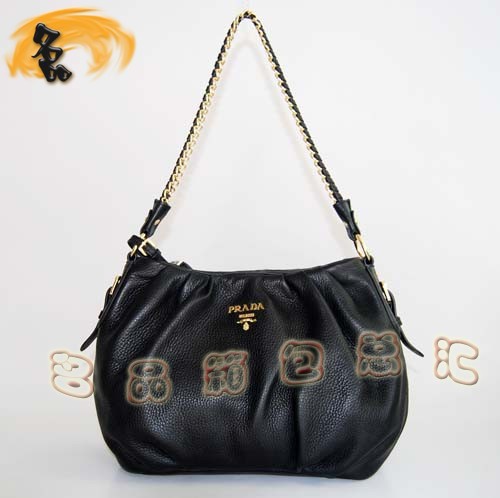 80060 正品品質(zhì) Prada單肩包 普拉達 Prada黑色高檔牛皮休閑女包