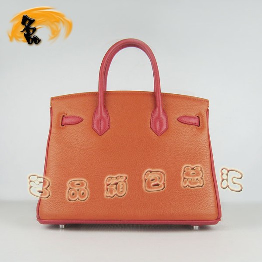 6088 Hermes Birkin 30 鉑金包 女包 Hermes 綠紅橙三色 牛皮手提包 銀扣