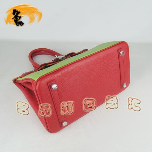 6088 Hermes Birkin 30 鉑金包 女包 Hermes 綠紅橙三色 牛皮手提包 銀扣