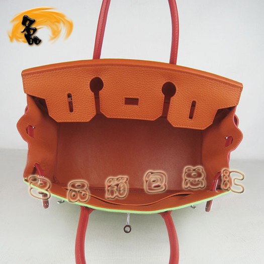 6088 Hermes Birkin 30 鉑金包 女包 Hermes 綠紅橙三色 牛皮手提包 銀扣