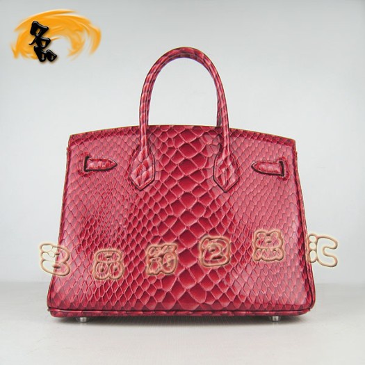 6088 Hermes女包 Hermes Birkin 鉑金包 30 愛(ài)馬仕魚(yú)紋手提包 紅色銀扣