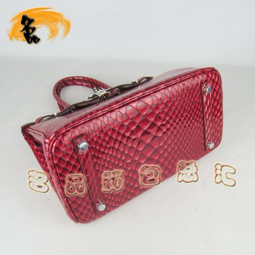 6088 Hermes女包 Hermes Birkin 鉑金包 30 愛(ài)馬仕魚(yú)紋手提包 紅色銀扣