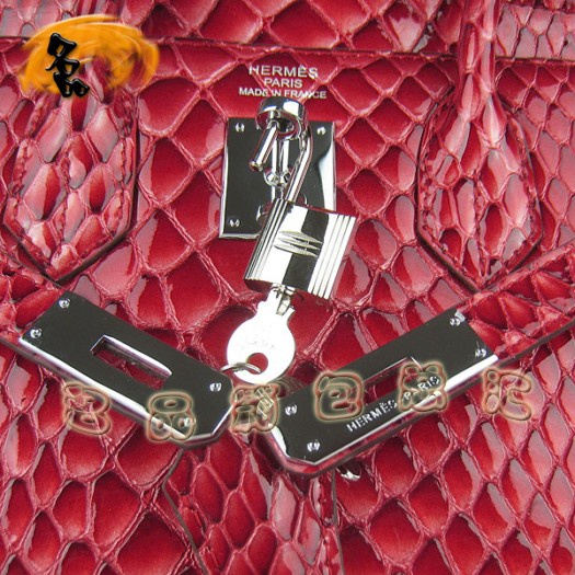 6088 Hermes女包 Hermes Birkin 鉑金包 30 愛(ài)馬仕魚(yú)紋手提包 紅色銀扣