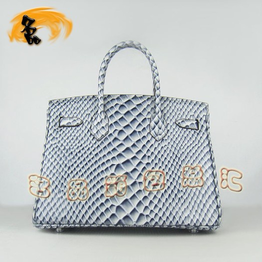 6088 Hermes Birkin 鉑金包 30cm 魚紋手提包 Hermes女包 藍(lán)色銀扣