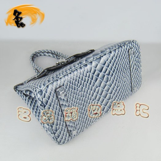 6088 Hermes Birkin 鉑金包 30cm 魚紋手提包 Hermes女包 藍(lán)色銀扣