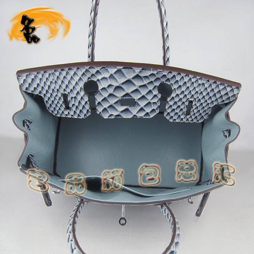 6088 Hermes Birkin 鉑金包 30cm 魚紋手提包 Hermes女包 藍(lán)色銀扣