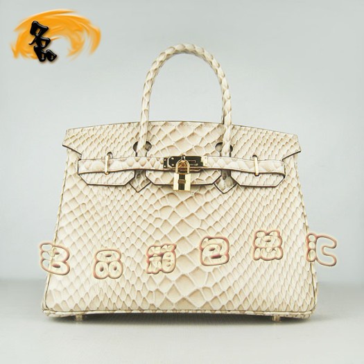 6088 Hermes 最新款 魚紋金扣時(shí)尚女包 Hermes Birkin 鉑金包 30手提包 米黃色