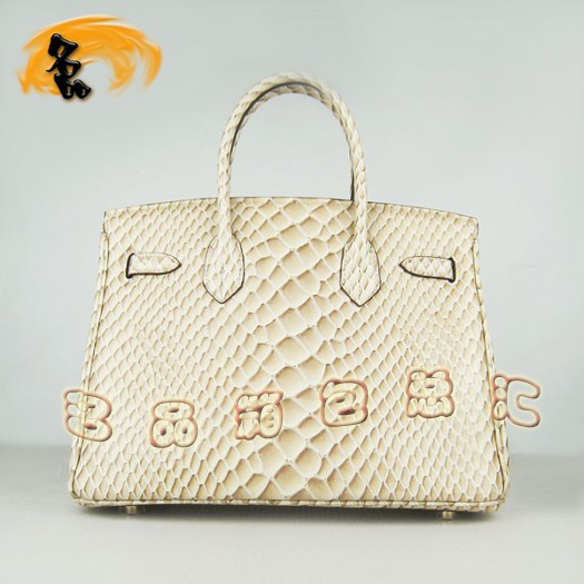 6088 Hermes 最新款 魚紋金扣時(shí)尚女包 Hermes Birkin 鉑金包 30手提包 米黃色