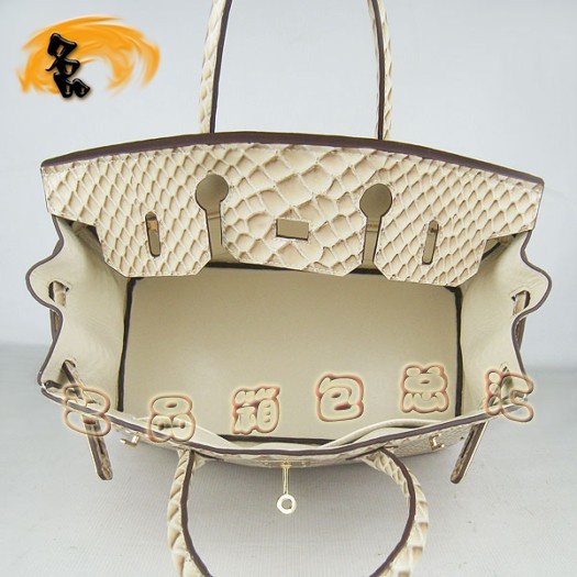 6088 Hermes 最新款 魚紋金扣時(shí)尚女包 Hermes Birkin 鉑金包 30手提包 米黃色