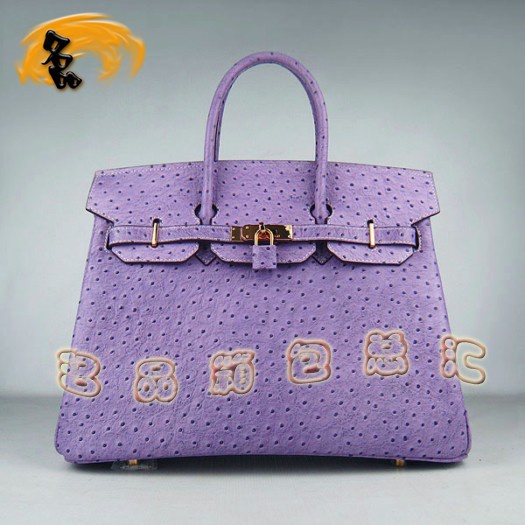 6089 Hermes Birkin 鉑金包 35 Birkin 鴕鳥紋女包 Hermes手提包 紫色金扣