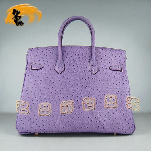 6089 Hermes Birkin 鉑金包 35 Birkin 鴕鳥紋女包 Hermes手提包 紫色金扣