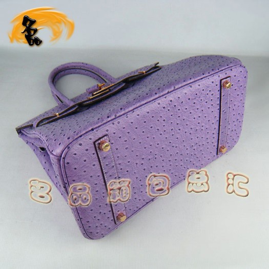 6089 Hermes Birkin 鉑金包 35 Birkin 鴕鳥紋女包 Hermes手提包 紫色金扣