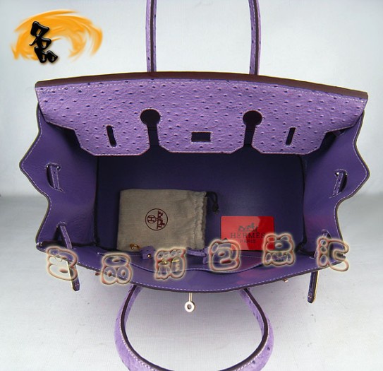 6089 Hermes Birkin 鉑金包 35 Birkin 鴕鳥紋女包 Hermes手提包 紫色金扣