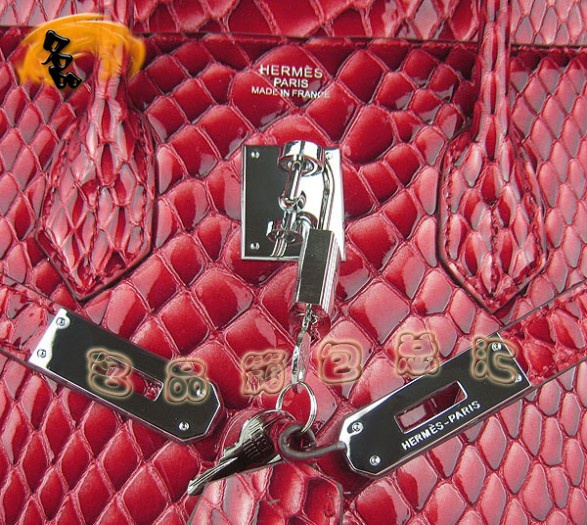 6089 Hermes新款魚紋女士手提包 Hermes Birkin 鉑金包 35 Birkin 紅色銀扣