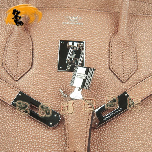 6089 Hermes 35 Birkin 珍珠紋女包 Hermes手提包 Birkin 鉑金包 杏色銀扣