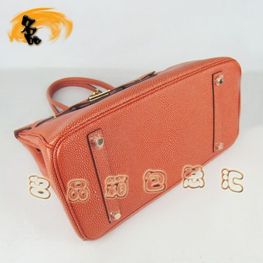 6089 Hermes手提包 Hermes 35 Birkin 鉑金包 珍珠紋女包 橙色金扣