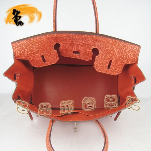 6089 Hermes手提包 Hermes 35 Birkin 鉑金包 珍珠紋女包 橙色金扣