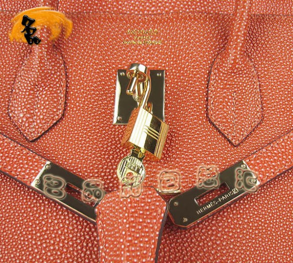 6089 Hermes手提包 Hermes 35 Birkin 鉑金包 珍珠紋女包 橙色金扣