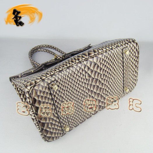 6089 Hermes新款魚紋女士手提包 Hermes Birkin 鉑金包 35 Birkin 淺啡色金扣