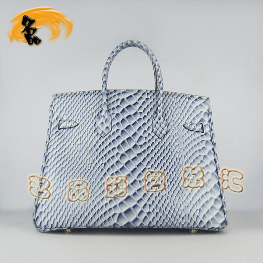6089 Hermes新款魚紋女士手提包 Hermes Birkin 鉑金包 35 Birkin 藍(lán)色金扣